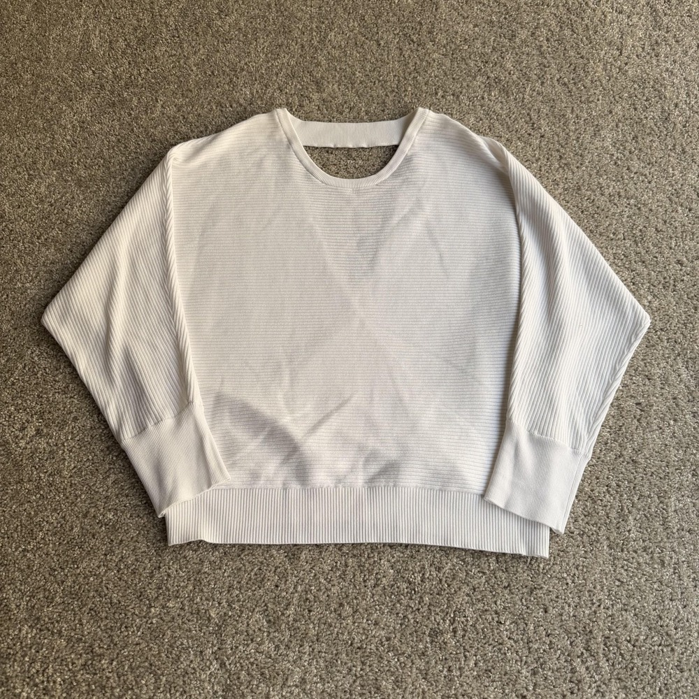 Express Sweater Womens Large White Crew Neck 3/4 Dolman Open Back Knit Pullover